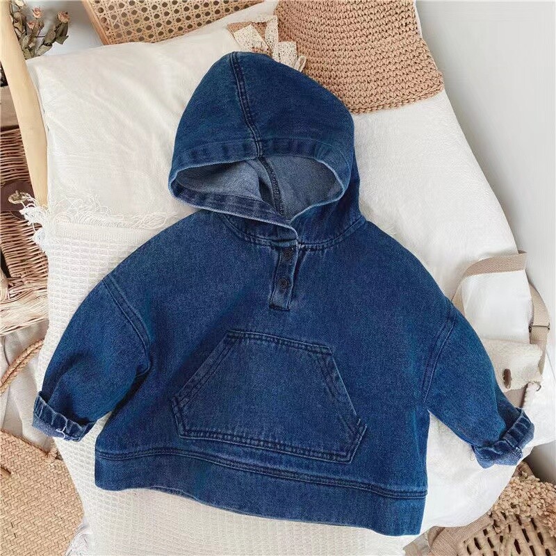 Dukserica s kapuljačom za dječake 2024. Proljeće Jesen Dječji široki demin kaput Jednobojne majice Ležerne majice s kapuljačom Odjeća Dječja odjeća