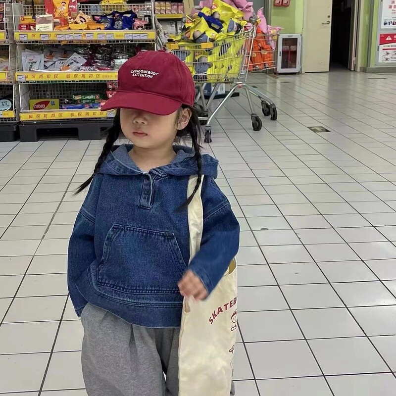 Dukserica s kapuljačom za dječake 2024. Proljeće Jesen Dječji široki demin kaput Jednobojne majice Ležerne majice s kapuljačom Odjeća Dječja odjeća