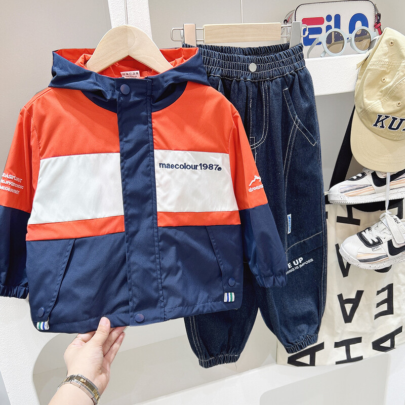Dječja gornja odjeća za dječake Proljeće Jesen Nova patchwork s kapuljačom i slovima Dječje jakne za dječake S patentnim zatvaračem Elegantni studentski kargo kaputi za dječake