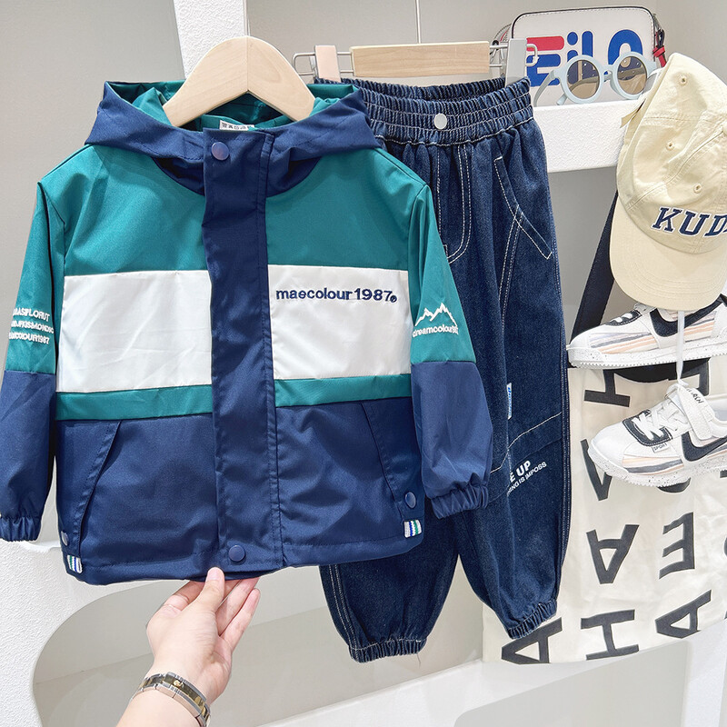 Dječja gornja odjeća za dječake Proljeće Jesen Nova patchwork s kapuljačom i slovima Dječje jakne za dječake S patentnim zatvaračem Elegantni studentski kargo kaputi za dječake