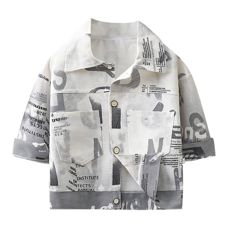 Jesenske jakne za male dječake Pamučne gornje odjeće dugih rukava s grafitima za dječake Kaput široke dječje majice s otvorenim ovratnikom za dječake