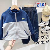 2024 Jesen Zima Studenti Flis jakna za dječake Zakrpana naljepnica Gornja odjeća za djecu za dječake Podebljani patentni zatvarač Elegantni kaputi za dječake