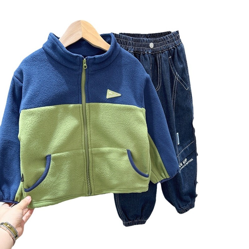 2024 Jesen Zima Studenti Flis jakna za dječake Zakrpana naljepnica Gornja odjeća za djecu za dječake Podebljani patentni zatvarač Elegantni kaputi za dječake