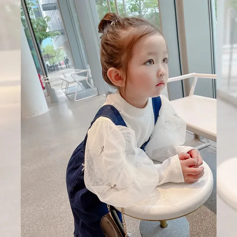 2024 Tüdrukute rõivad Kevad Uued Püksid Mood Lapsed Denim Kombinesoonid Tüdrukud Beebi Suspensid Laia säärega püksid Lapsed 9 punkti püksid