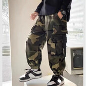 Poiste kamuflaažipüksid suured lapsed vabaaja spordipüksid kevad-sügis Teismeliste jooksjad püksid suured lapsed tänavariided kottis püksid