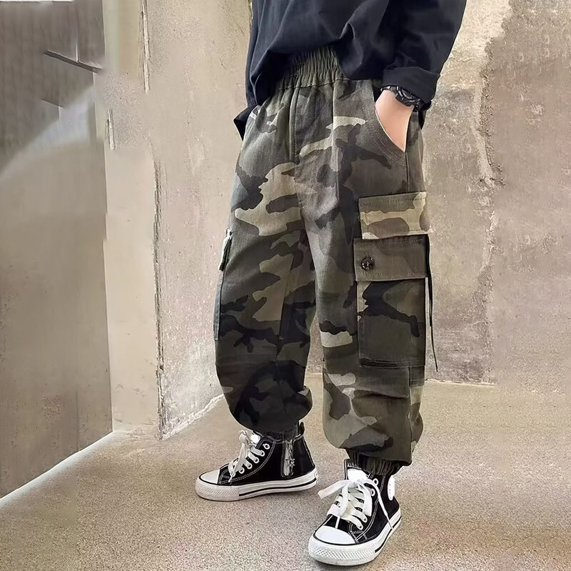 Poiste kamuflaažipüksid suured lapsed vabaaja spordipüksid kevad-sügis Teismeliste jooksjad püksid suured lapsed tänavariided kottis püksid