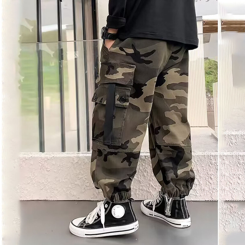 Poiste kamuflaažipüksid suured lapsed vabaaja spordipüksid kevad-sügis Teismeliste jooksjad püksid suured lapsed tänavariided kottis püksid