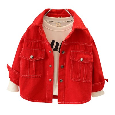 2024 Νέα Άνοιξη Φθινόπωρο Κορίτσια Αγόρια Κόκκινο Τζιν Μπουφάν Ρούχα Βρεφικά Παιδικά Μόδα Casual Μπουφάν Παιδικά Καμπαρντίνες