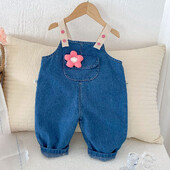 Väikelapse tüdrukute kombinesoonid Sinine Denim ühevärviline Kevad Sügis Laste Butiik Rõivad Mood Väikesed Laste Püksid