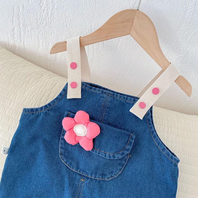 Väikelapse tüdrukute kombinesoonid Sinine Denim ühevärviline Kevad Sügis Laste Butiik Rõivad Mood Väikesed Laste Püksid
