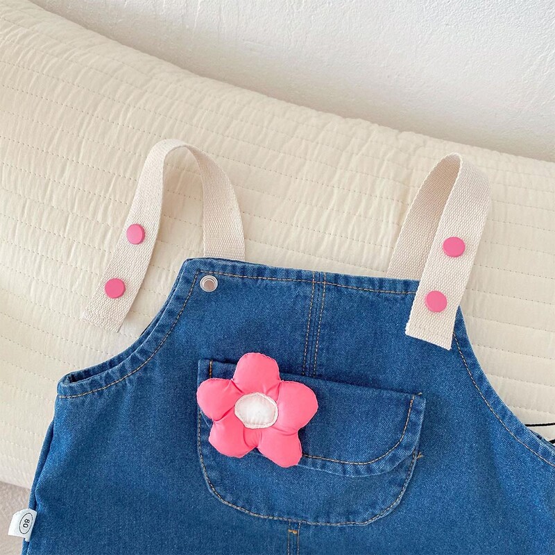 Väikelapse tüdrukute kombinesoonid Sinine Denim ühevärviline Kevad Sügis Laste Butiik Rõivad Mood Väikesed Laste Püksid