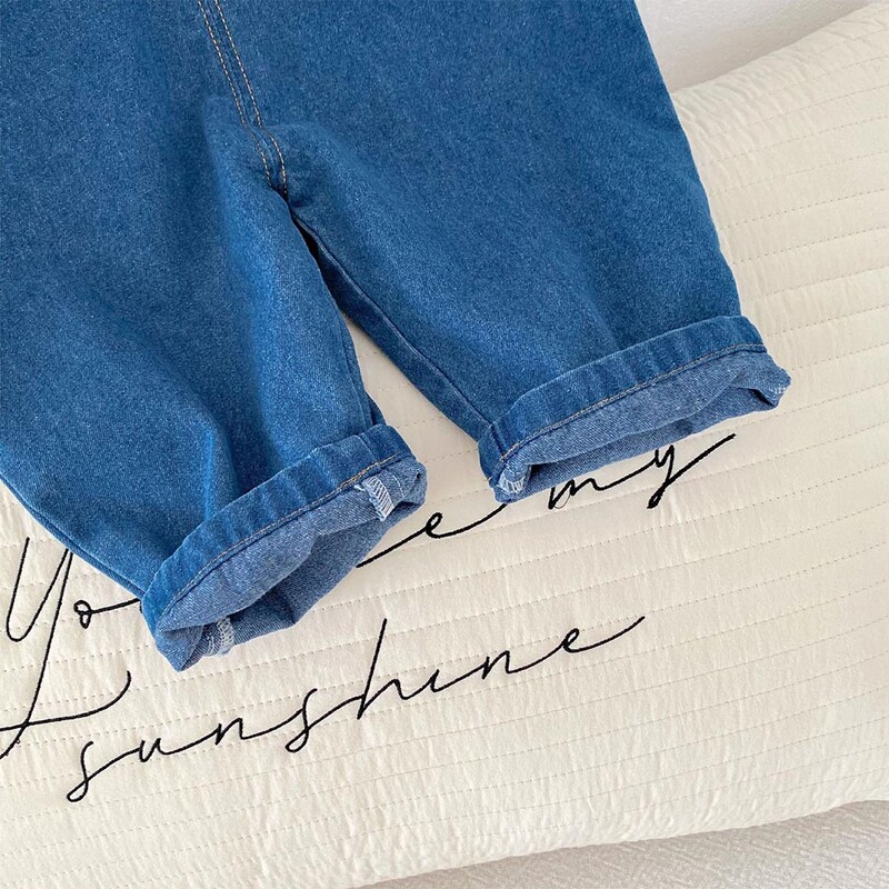 Väikelapse tüdrukute kombinesoonid Sinine Denim ühevärviline Kevad Sügis Laste Butiik Rõivad Mood Väikesed Laste Püksid