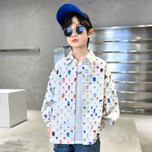 Jesenski kaput za dječake Pamuk Dječje bijele/crne jakne s otvorenim ovratnikom Moda 2023. Tinejdžerske karirane majice dugih rukava 6-16 god.