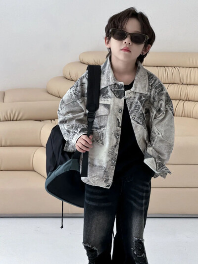 Dječje jakne Jesen 2024. Novo za dječake Korejska dječja odjeća Američka široka jakna s printom Trendy Brand jakna Kratka pamučna jakna