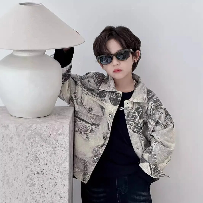 Dječje jakne Jesen 2024. Novo za dječake Korejska dječja odjeća Američka široka jakna s printom Trendy Brand jakna Kratka pamučna jakna