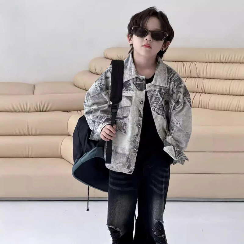 Dječje jakne Jesen 2024. Novo za dječake Korejska dječja odjeća Američka široka jakna s printom Trendy Brand jakna Kratka pamučna jakna