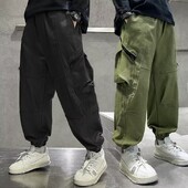 Pamučne hlače za dječake Modni ukrasi s džepovima Zgodne hlače Tinejdžeri Novo proljeće jesen Ležerne hlače za sport na otvorenom 4-14 godina