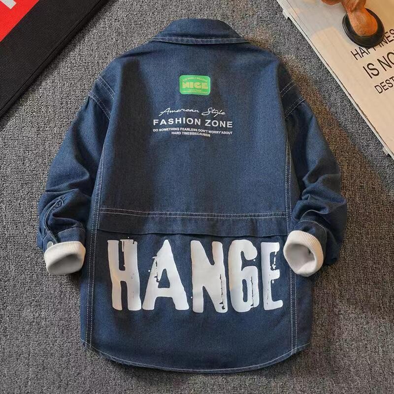 Dječja odjeća za dječake Traper košulja s otisnutim slovima Dječja odjeća za proljeće i jesen s otvorenim ovratnikom Odjeća za dječake Tinejdžeri Jean Jakna Bluza