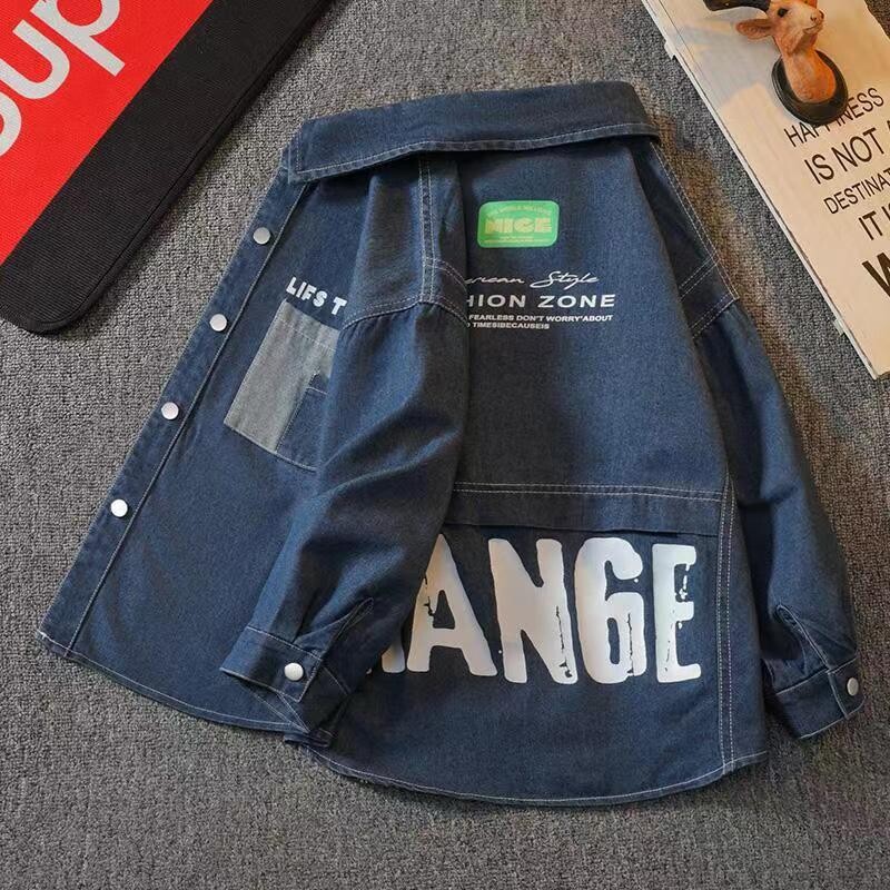 Dječja odjeća za dječake Traper košulja s otisnutim slovima Dječja odjeća za proljeće i jesen s otvorenim ovratnikom Odjeća za dječake Tinejdžeri Jean Jakna Bluza