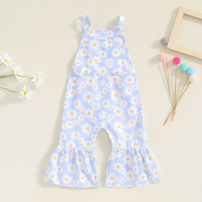 Slatki cvjetni print, dječji kombinezoni za djevojčice, proljeće, ljeto, elegantne široke hlače za malu djecu, dječji kombinezoni s džepovima