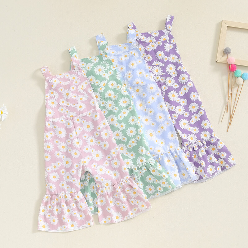 Slatki cvjetni print, dječji kombinezoni za djevojčice, proljeće, ljeto, elegantne široke hlače za malu djecu, dječji kombinezoni s džepovima