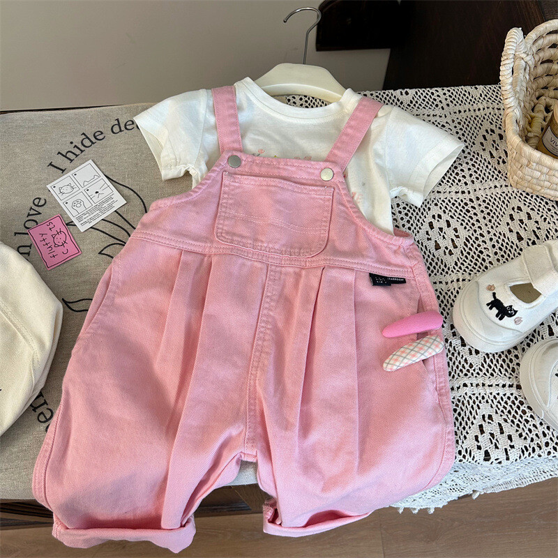 Tüdrukute korea stiilis laste kandmine 2024. aasta uus suvine tüdrukute roosad püksid.