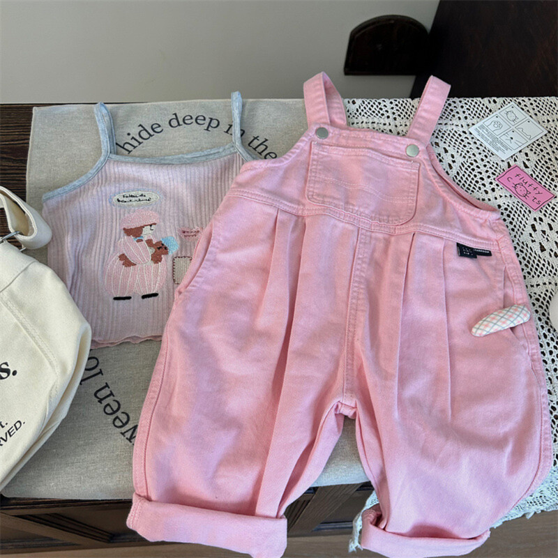 Tüdrukute korea stiilis laste kandmine 2024. aasta uus suvine tüdrukute roosad püksid.