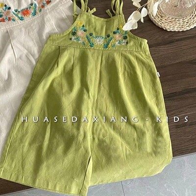 2022. Ljetni kombinezoni za djevojčice, hlače, elegantni vez, cvijeće, pamuk, udobna odjeća, djeca, ležerna odjeća