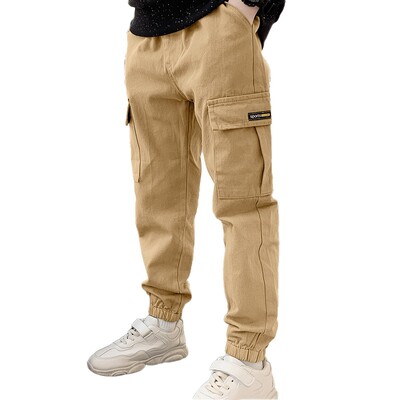 Nove dječje hlače Jednobojne pamučne kargo hlače s elastičnim strukom s džepovima Elegantne ležerne sportske hlače za dječake Dječje hlače ugodne za kožu