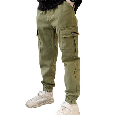 Nove dječje hlače Jednobojne pamučne kargo hlače s elastičnim strukom s džepovima Elegantne ležerne sportske hlače za dječake Dječje hlače ugodne za kožu