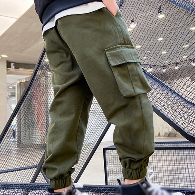 Nove dječje hlače Jednobojne pamučne kargo hlače s elastičnim strukom s džepovima Elegantne ležerne sportske hlače za dječake Dječje hlače ugodne za kožu