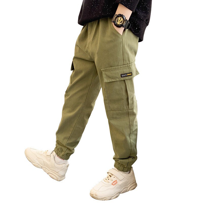 Nove dječje hlače Jednobojne pamučne kargo hlače s elastičnim strukom s džepovima Elegantne ležerne sportske hlače za dječake Dječje hlače ugodne za kožu