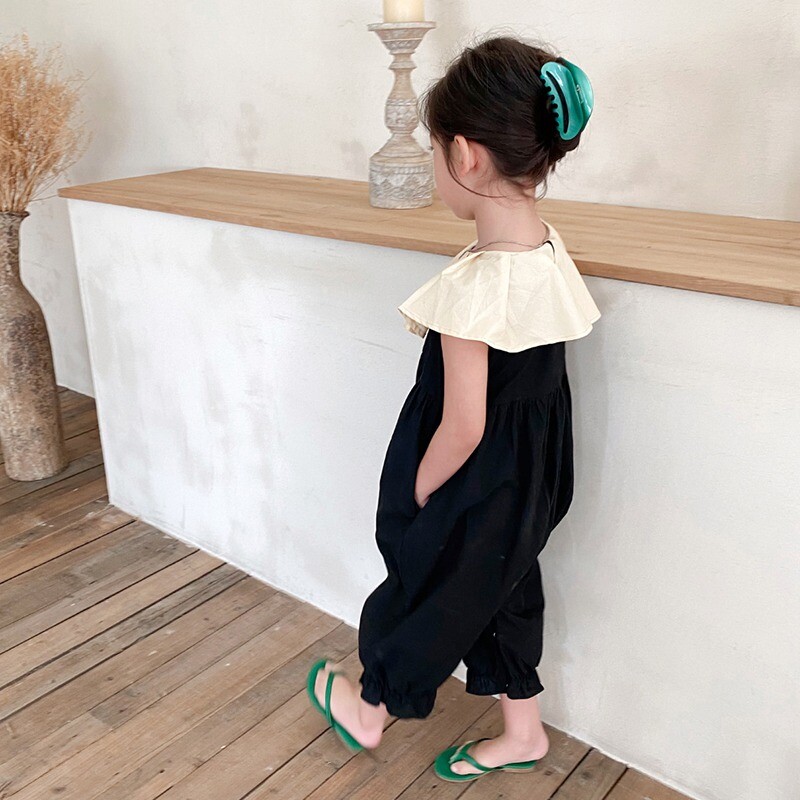 Kombinezon bez rukava za djevojčice 3-8T, hlače širokih nogavica s prošivenim ovratnikom za lutke, dječji bodi kombinezon