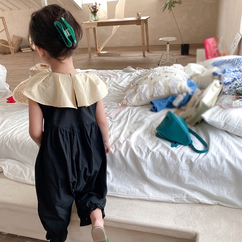 Kombinezon bez rukava za djevojčice 3-8T, hlače širokih nogavica s prošivenim ovratnikom za lutke, dječji bodi kombinezon
