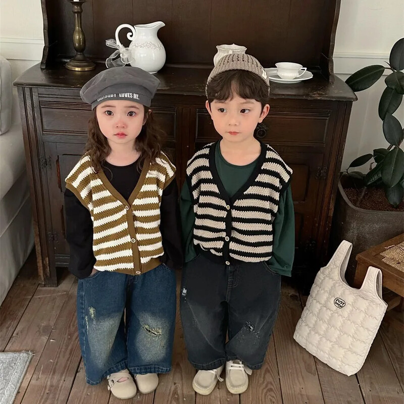 Hlače za djevojčice Jesen 2024. Nova dječja odjeća Za dječake i djevojčice Strani stil Rupe Staro tlo Bijele široke traperice ravnih nogavica Ležerne