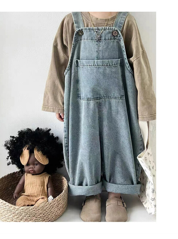 Ολόσωμες φόρμες για κορίτσια Παιδικά ρούχα Κορεάτικα 2024 Φθινόπωρο Νέο Παιδικό Κοριτσάκι Casual Απλές Vintage Χαλαρές τζιν φόρμες All Match