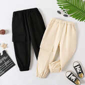 PatPat väikelapse poiss, 100% puuvillased ühevärvilised taskudisainiga elastsed püksid