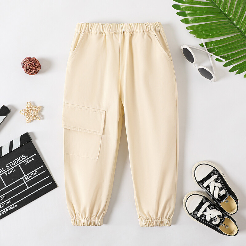 PatPat väikelapse poiss, 100% puuvillased ühevärvilised taskudisainiga elastsed püksid