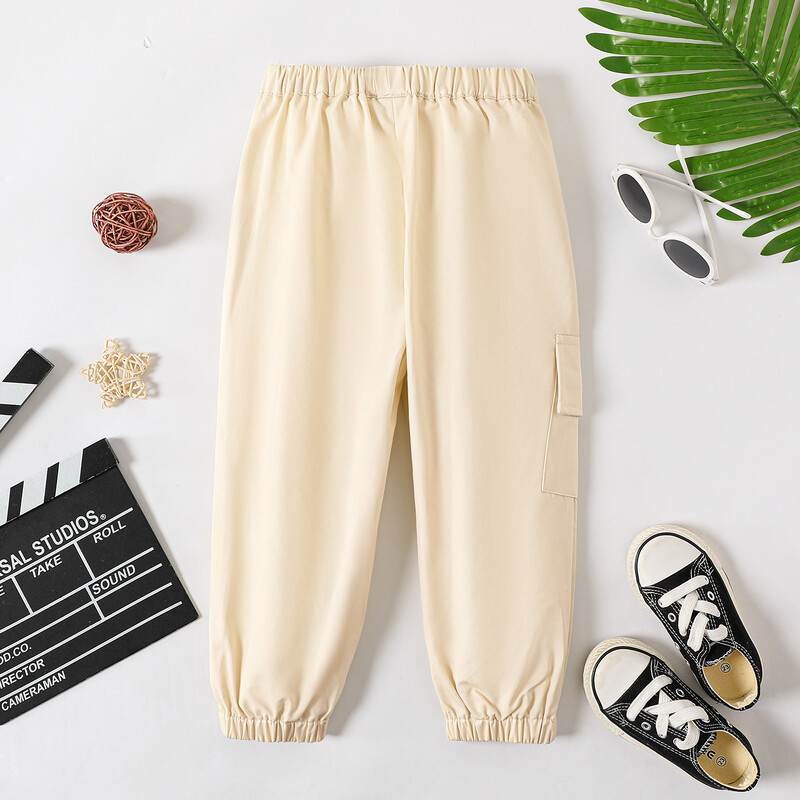 PatPat väikelapse poiss, 100% puuvillased ühevärvilised taskudisainiga elastsed püksid