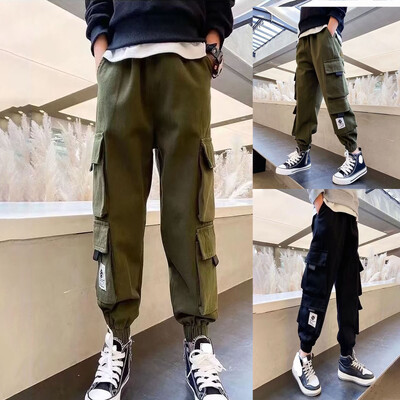 Pantaloni sport casual hip hop pentru copii Pantaloni cargo pentru băieți Pantaloni de jogging pentru adolescenți Pantaloni largi pentru copii mari cu talie înaltă.