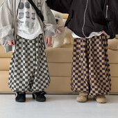 2024 Φθινόπωρο για αγόρια και κορίτσια Κορεάτικη σκακιέρα με μοτίβο φαρδύ παντελόνι για παιδιά Casual, ευέλικτο, ευέλικτο μπουτίκ παντελόνι με φανάρι