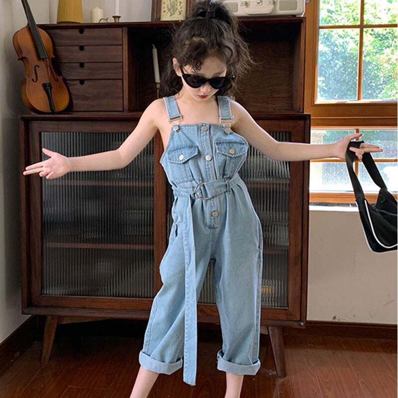 Τζιν για κορίτσια Cool Personality Jumpsuit σαλιάρα τζιν 2021 Ανοιξιάτικα καλοκαιρινά ρούχα Νέα ευρωπαϊκή αμερικανική μόδα παιδικά ρούχα