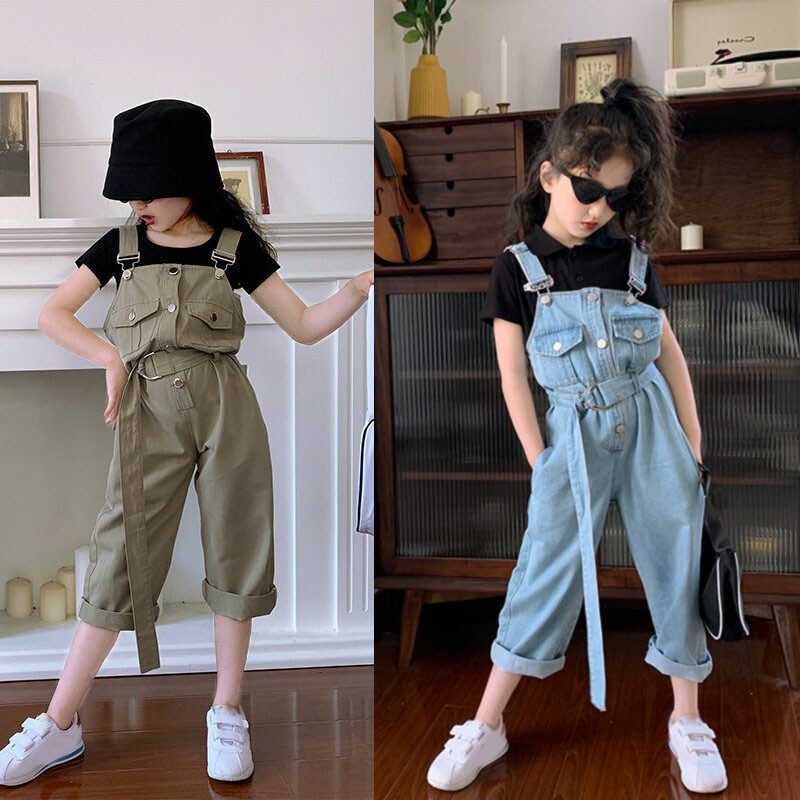 Τζιν για κορίτσια Cool Personality Jumpsuit σαλιάρα τζιν 2021 Ανοιξιάτικα καλοκαιρινά ρούχα Νέα ευρωπαϊκή αμερικανική μόδα παιδικά ρούχα