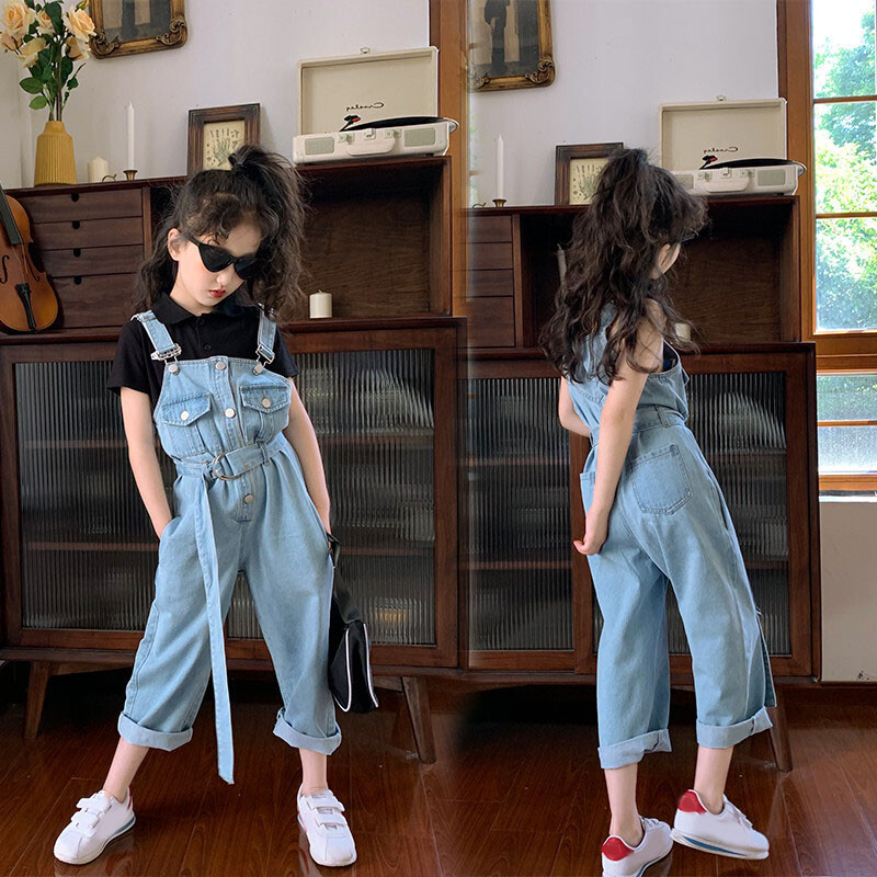 Τζιν για κορίτσια Cool Personality Jumpsuit σαλιάρα τζιν 2021 Ανοιξιάτικα καλοκαιρινά ρούχα Νέα ευρωπαϊκή αμερικανική μόδα παιδικά ρούχα