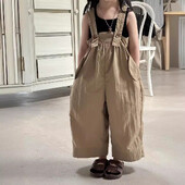 Dječji kombinezon širokih nogavica na tregere, ljeto 2024., novi korejski stil za dječake i djevojčice, široke jednobojne hlače ravnih nogavica, dječja odjeća