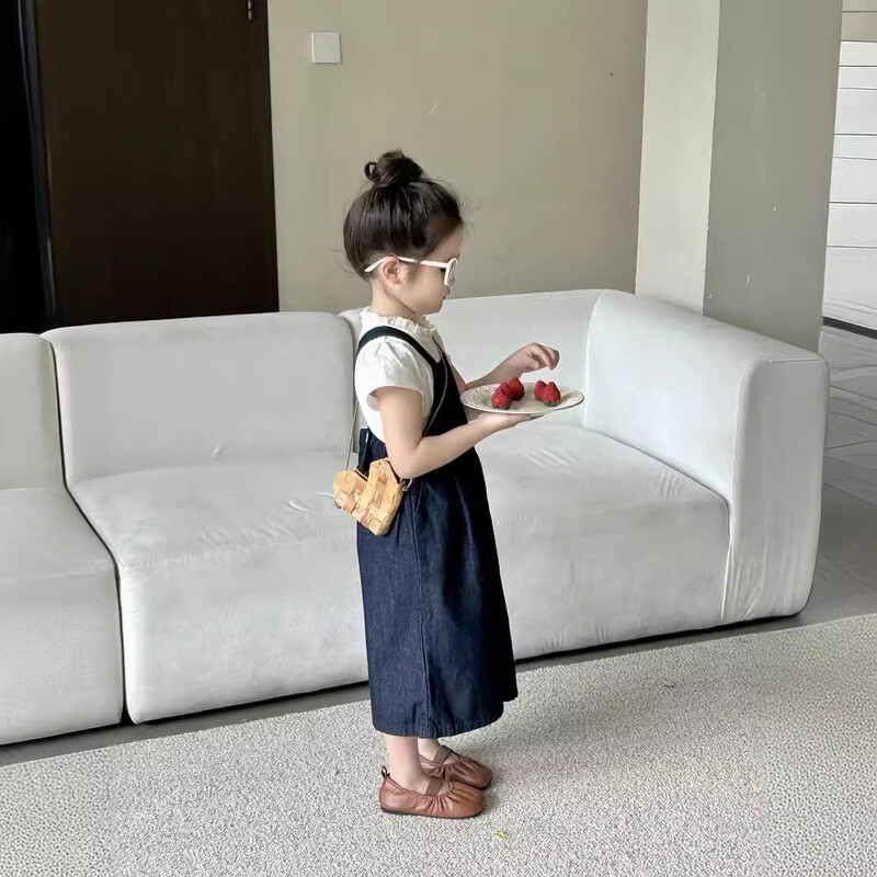 Dječji kombinezon, kombinezon za djevojčice, modni korejski stil za ljeto i proljeće 2024., nove djevojke, jednobojni mekani kombinezoni s hlačama