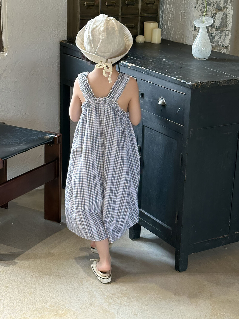 Djevojački kombinezon Dječji novi ljetni kombinezon u korejskom stilu Djevojačke modne karirane čipkaste karirane naramenice Kombinezon Odjeća