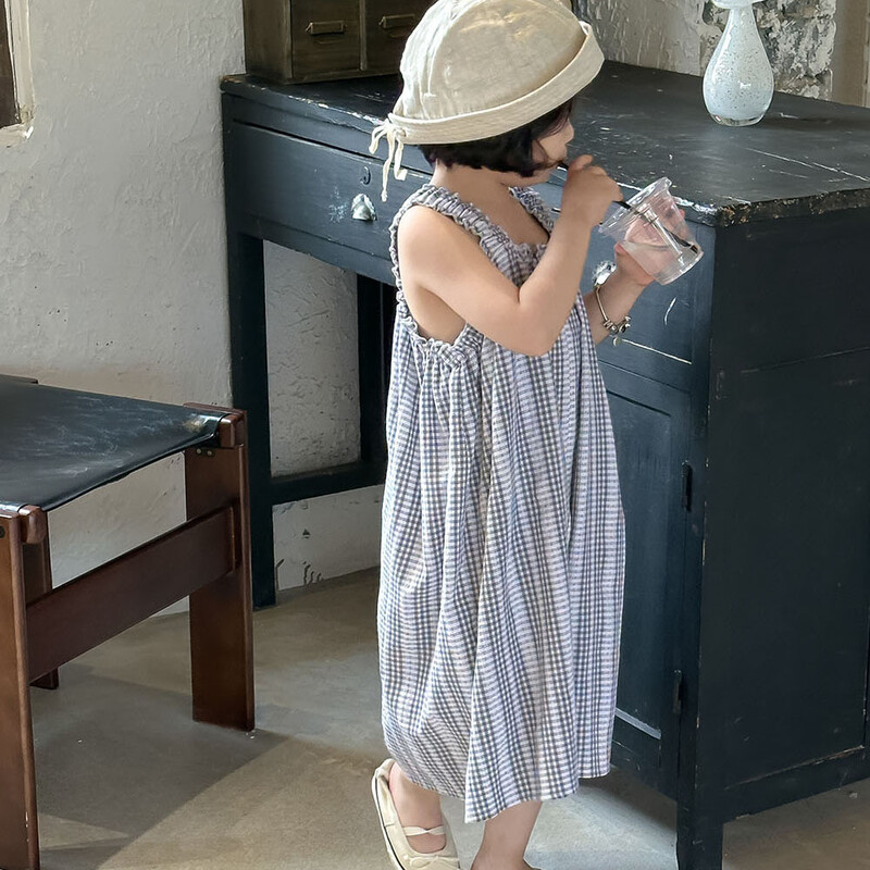 Djevojački kombinezon Dječji novi ljetni kombinezon u korejskom stilu Djevojačke modne karirane čipkaste karirane naramenice Kombinezon Odjeća