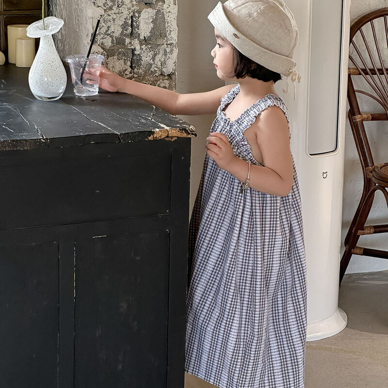 Djevojački kombinezon Dječji novi ljetni kombinezon u korejskom stilu Djevojačke modne karirane čipkaste karirane naramenice Kombinezon Odjeća