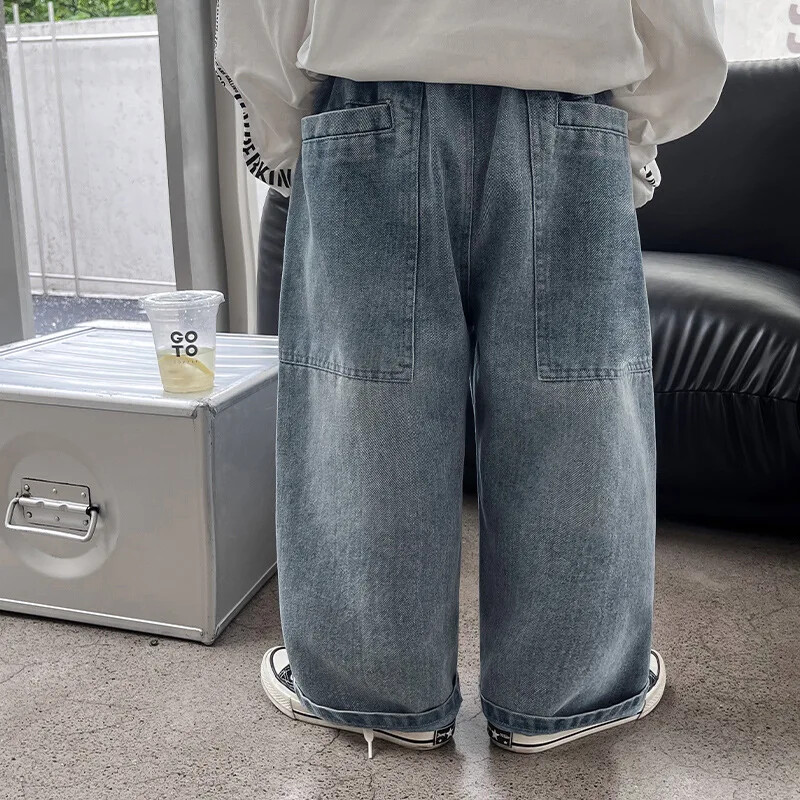 Jean hlače za dječake Cool Autumn Wear 2024 Dječje korejske modne hlače širokih nogavica Ležerne hlače za dječake Plave traperice